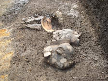 竪穴住居跡から出土した、古墳時代初頭の甕や高坏 竪穴住居跡から出土した、古墳時代初頭の甕や高坏
