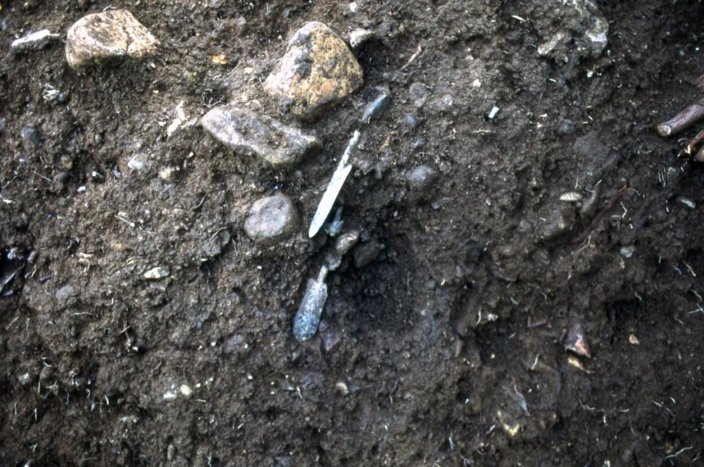 金ヶ崎遺跡銅鏃出土状況 金ヶ崎遺跡銅鏃出土状況