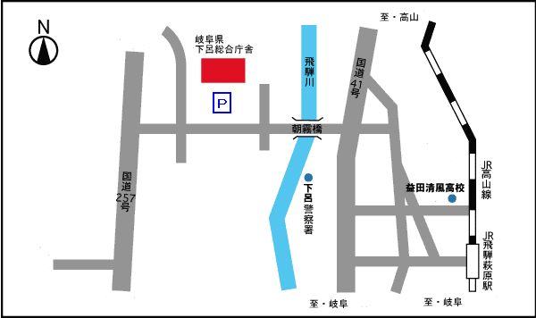 下呂農林事務所への地図